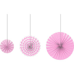 Pink Paper Fans Set - 3pcs - 2