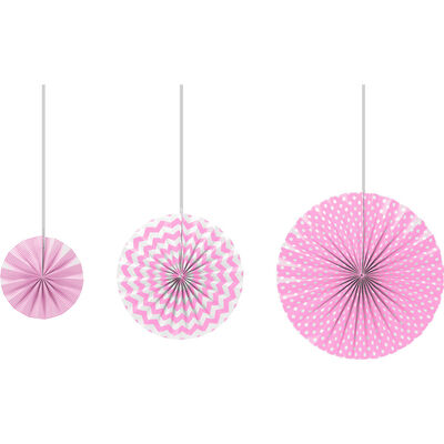 Pink Paper Fans Set - 3pcs - 2