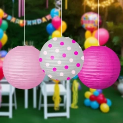  Pink Paper Lanterns - 3pcs - 1