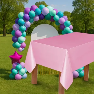 Pink Plastic Table Cover - 1
