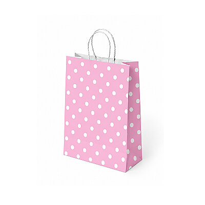 Pink Polka Dot Paper Bags with Twisted Handles - 1