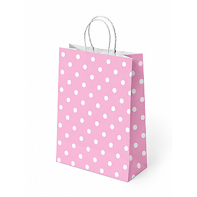 Pink Polka Dot Paper Bags with Twisted Handles - 1