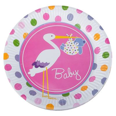 Pink Stork Paper Plates - 1