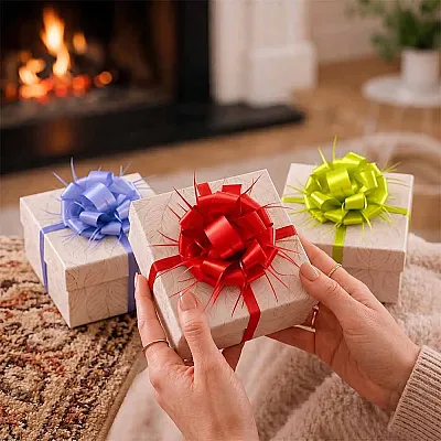 Plain Multi Color Pom Pom Bows - 1