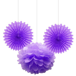 Kikajoy - Purple Paper Fan / Pompom Decoration Set 
