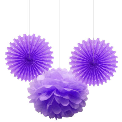 Purple Paper Fan / Pompom Decoration Set 