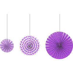  - Purple Paper Fans Set - 3pcs