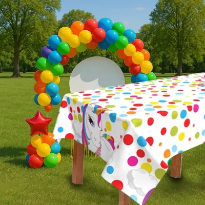 Rainbow Unicorn Plastic Table Cover - 1