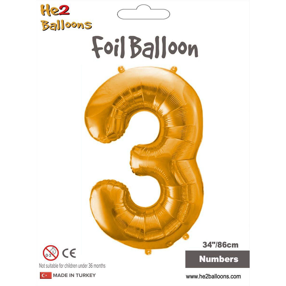 3 Rakam Altın Folyo Balon 34"