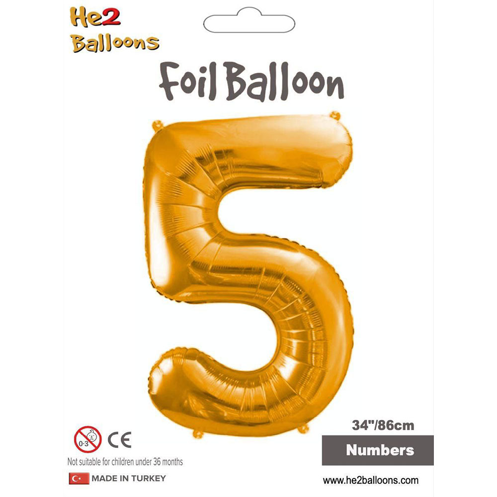 5 Rakam Altın Folyo Balon 34"