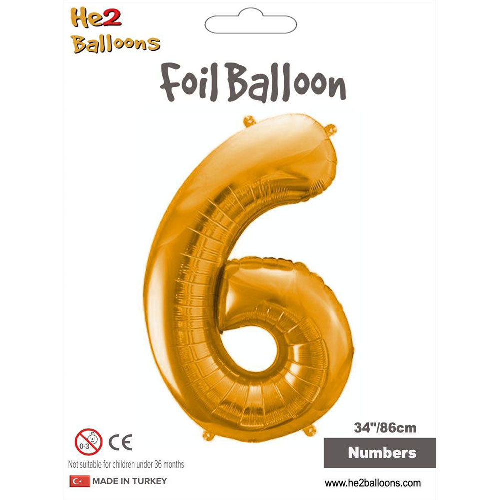 6 Rakam Altın Folyo Balon 34"