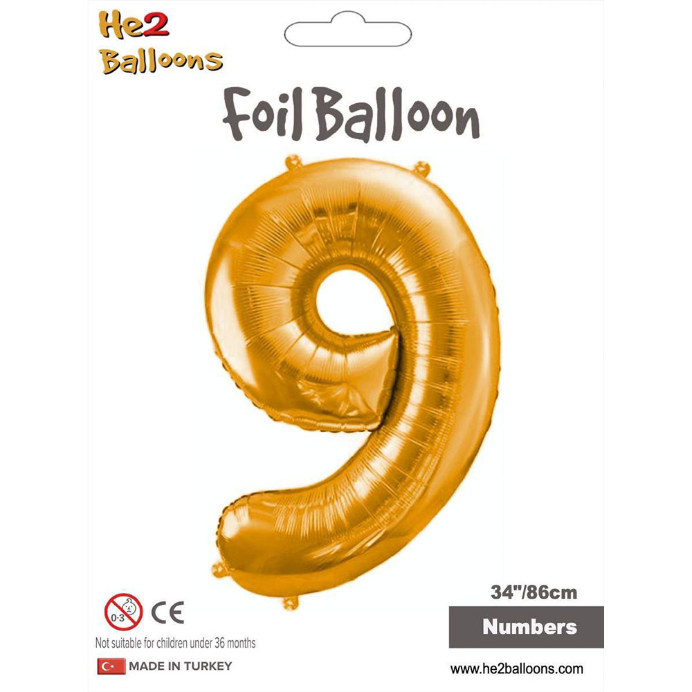 9 Rakam Altın Folyo Balon 34"