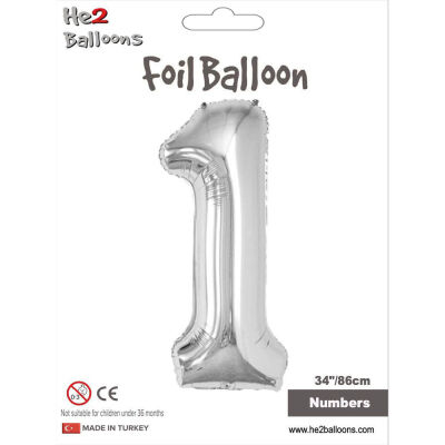 1 Rakam Gümüş Folyo Balon 34