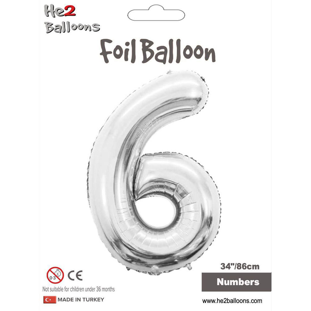 6 Rakam Gümüş Folyo Balon 34"