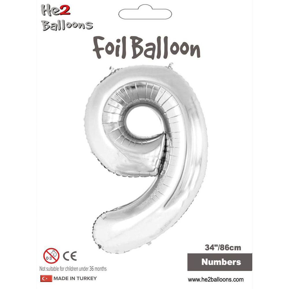 9 Rakam Gümüş Folyo Balon 34"