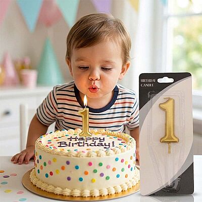 1 Rakam Altın Çubuk Mum 7cm - 1