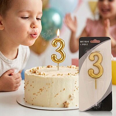 3 Rakam Altın Çubuk Mum 7cm - 1