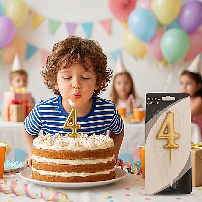 4 Rakam Altın Çubuk Mum 7cm - 1