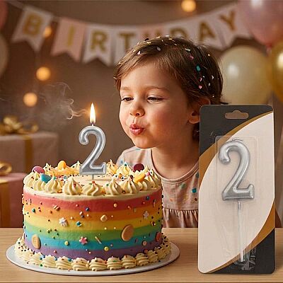 2 Rakam Gümüş Çubuk Mum 7cm - 1