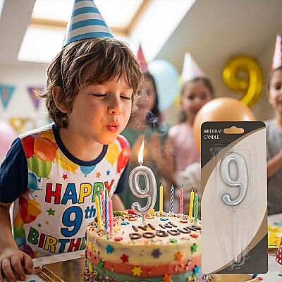 9 Rakam Gümüş Çubuk Mum 7cm - 1