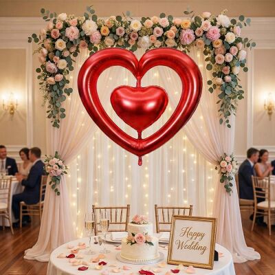 Red Double Heart Foil Balloon - 1