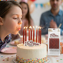 Red Glitter Cake Candle Set – With 