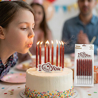 Red Glitter Cake Candle Set – With 