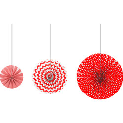  - Red Paper Fans Set - 3pcs