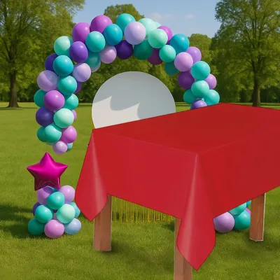 Red Plastic Table Cover - 1