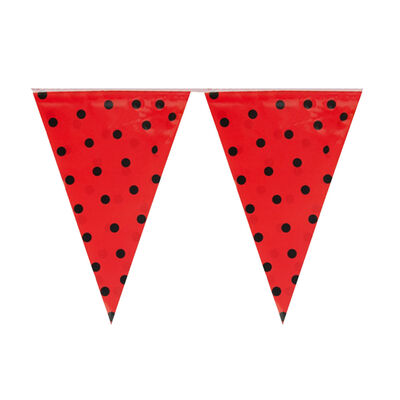 Red Triangle Flag Banner with Black Polka Dots