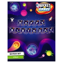 Rocket Space Happy Birthday Harf Afiş - Thumbnail