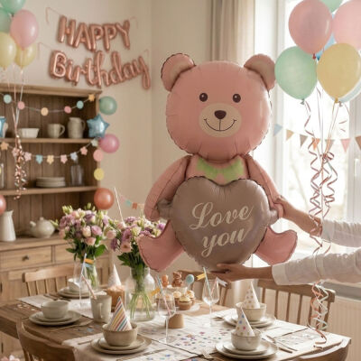 Romantic Bear with Heart Foil Balloon - 1