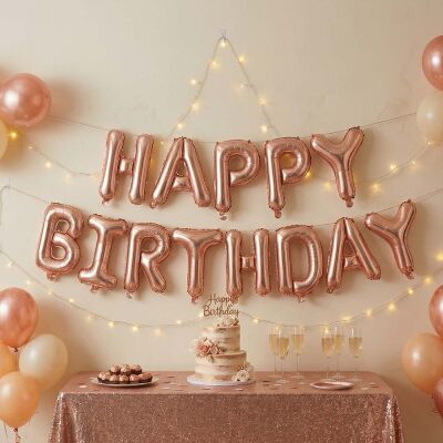 Rose Gold Happy Birthday Foil Letter Balloon Set - 1