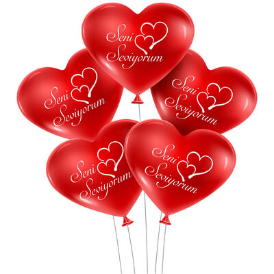 Seni Seviyorum Baskılı Kırmızı Kalp Balon 12