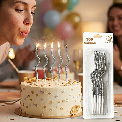 Silver Gilded Curvy Cake Candle Set (4-Piece) - 12 cm - 1