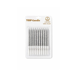 Silver Glitter Cake Candle Set - 8 cm, 12 Pieces - 2