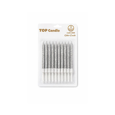 Silver Glitter Cake Candle Set - 8 cm, 12 Pieces - 2