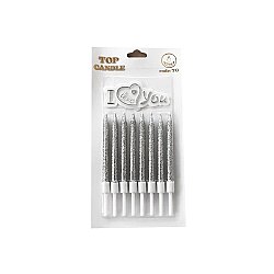 Silver Glitter Cake Candle Set – With 