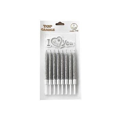 Silver Glitter Cake Candle Set – With 