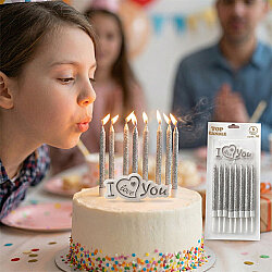 Silver Glitter Cake Candle Set – With 