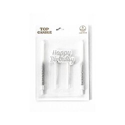 Silver Glitter Happy Birthday & Long Stick Candle Set (14 cm) - 2