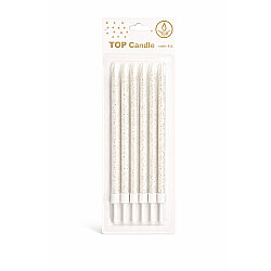 Silver Glitter White Cake Candle Set - 15 cm (6 Pieces) - 2