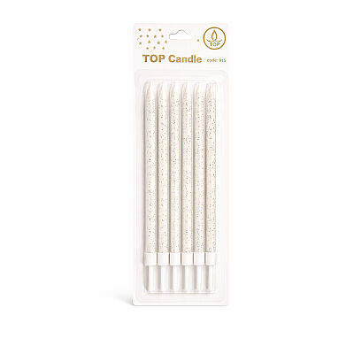 Silver Glitter White Cake Candle Set - 15 cm (6 Pieces) - 2