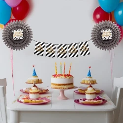 Silver Happy Birthday Paper Fan Decoration Set - 1