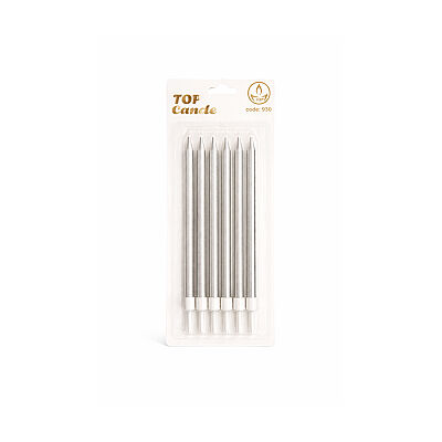 Silver Long Birthday Candle Set - 15 cm (6 Pieces) - 2