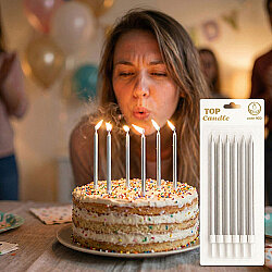 Silver Long Birthday Candle Set - 15 cm (6 Pieces) - Kikajoy