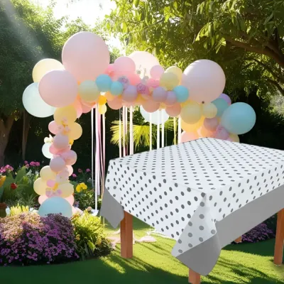 Silver Polka Dot Plastic Table Cover - 1