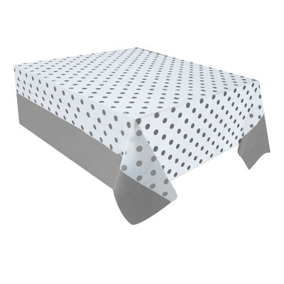 Silver Polka Dot Plastic Table Cover - 2