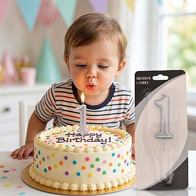 Silver Stick Numeral Candles 7cm No: 1 - 1