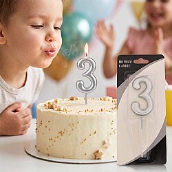 Silver Stick Numeral Candles 7cm No: 3 - 